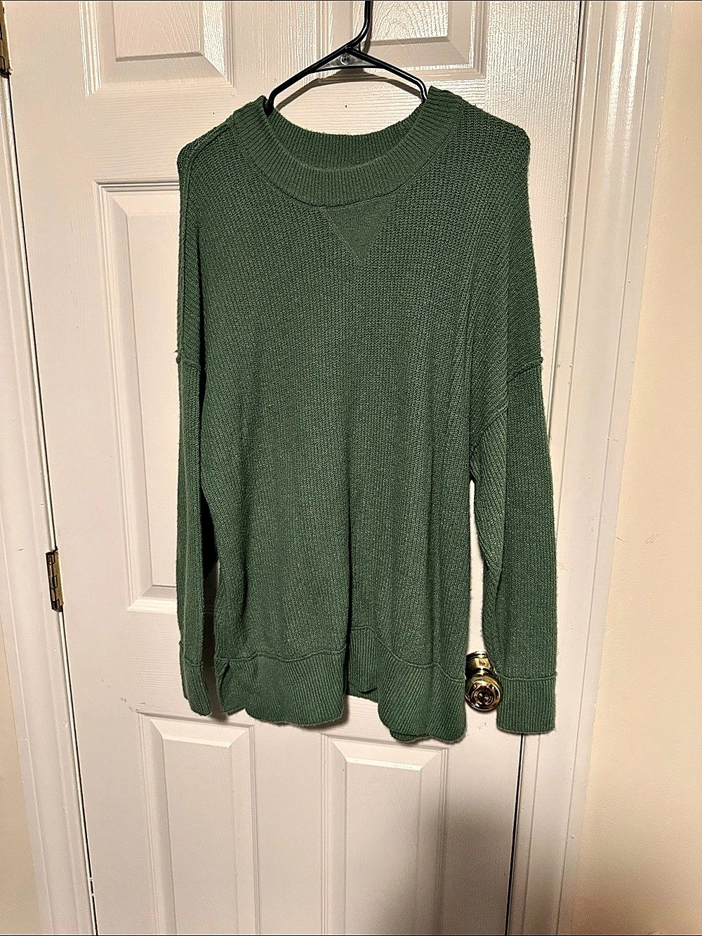 aerie Oversized Ribbed Crewneck Sweater Green Medium